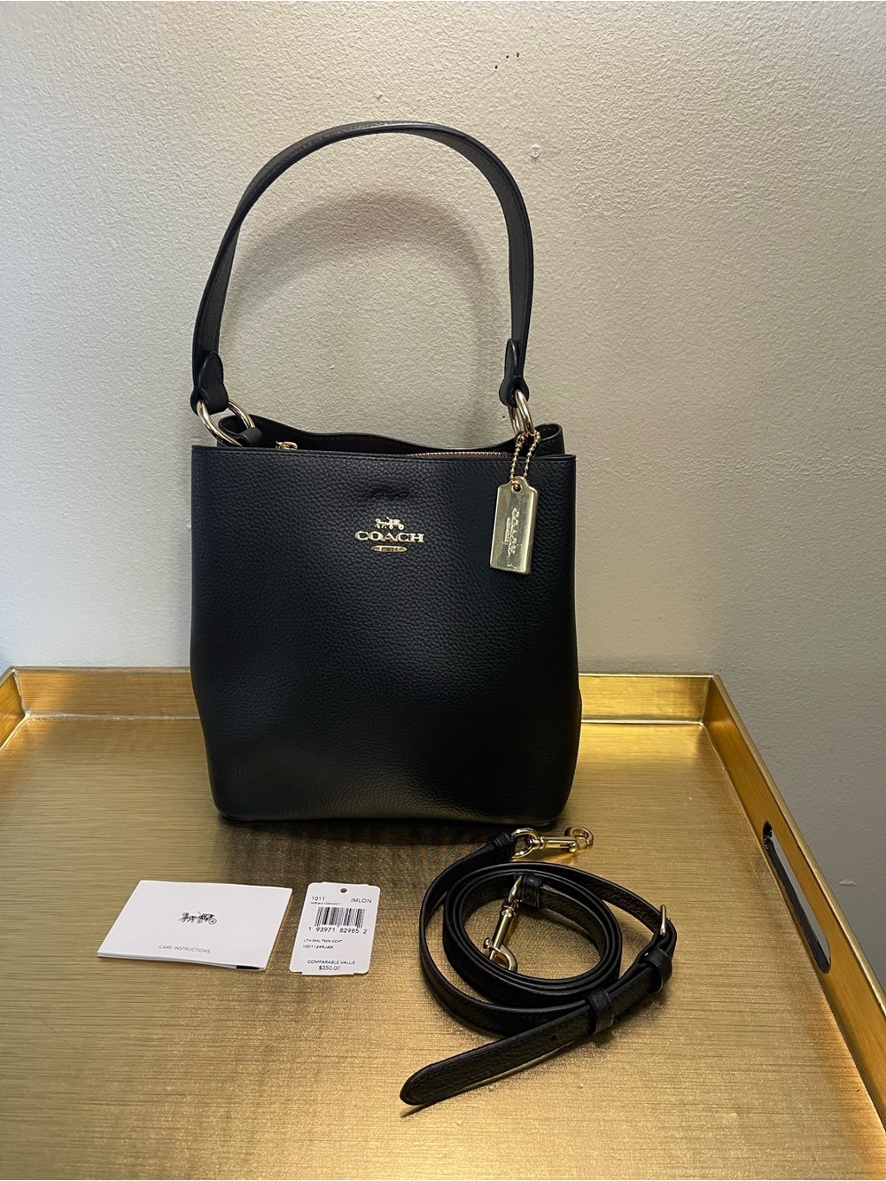 Coach Black Pebbled Leather Tote Shoulder Bag with Gold Hardware